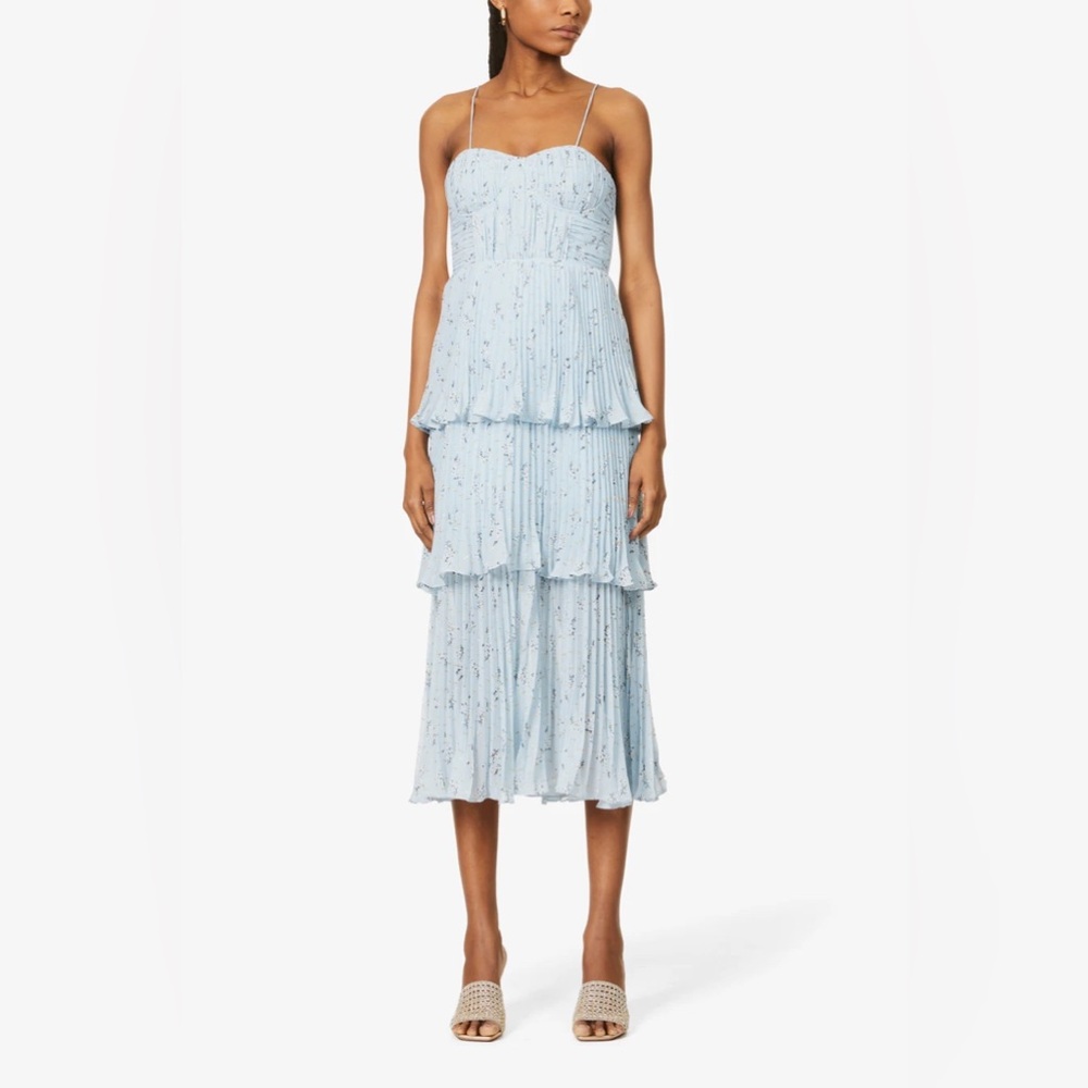 Self-Portrait metallic floral tiered midi dress